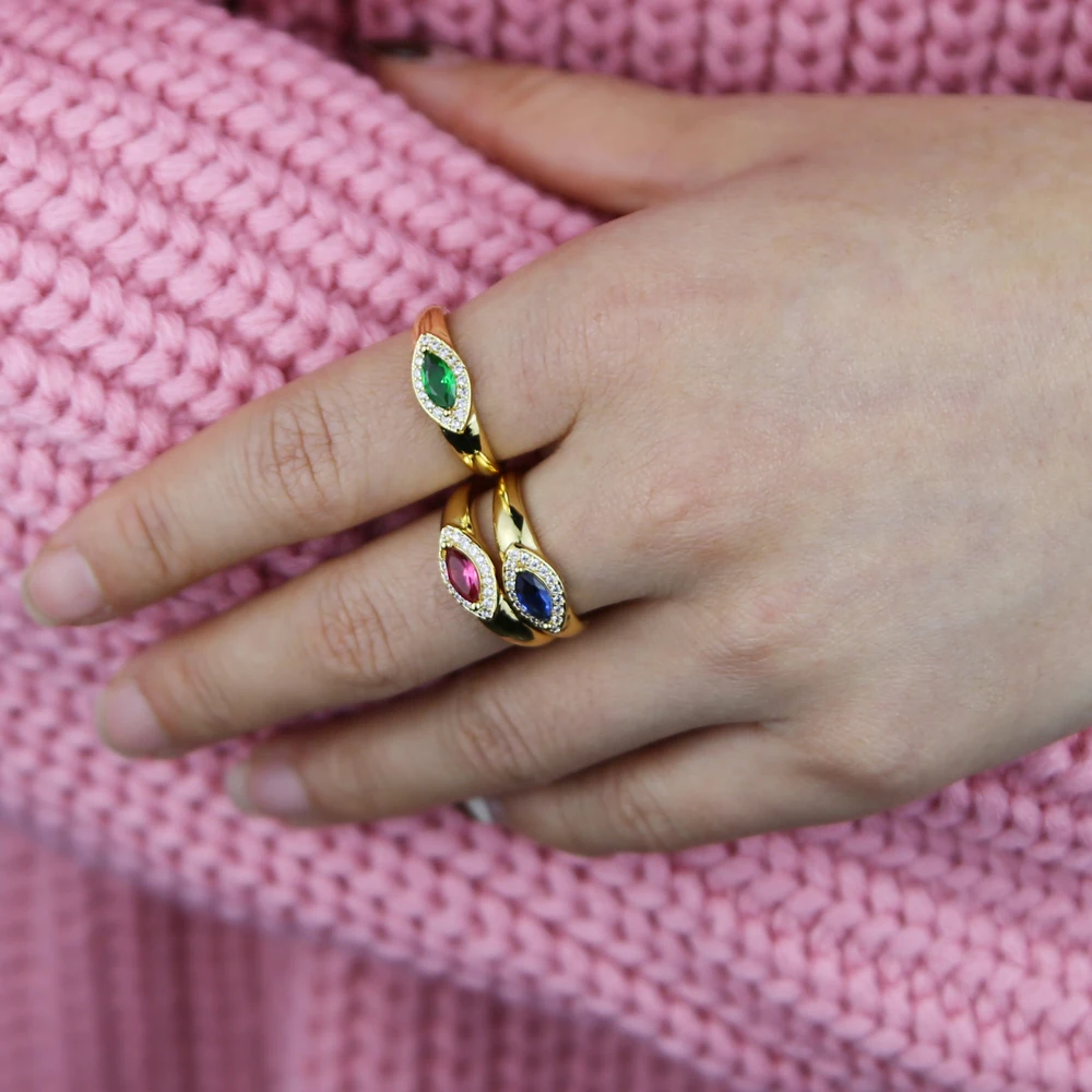 Кольца для пальцев с открытой регулировкой золотого цвета, красные, зеленые, синие Женские кольца для сглаза Изображение 5