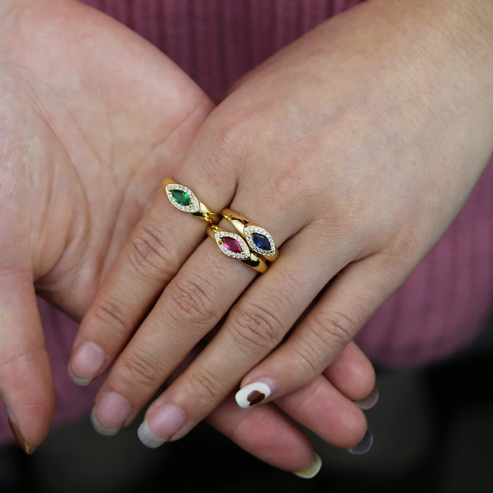 Кольца для пальцев с открытой регулировкой золотого цвета, красные, зеленые, синие Женские кольца для сглаза Изображение 4